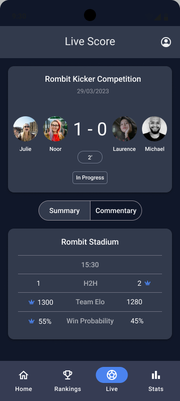 Live score and Elo rating for the office foosball table, screen 3